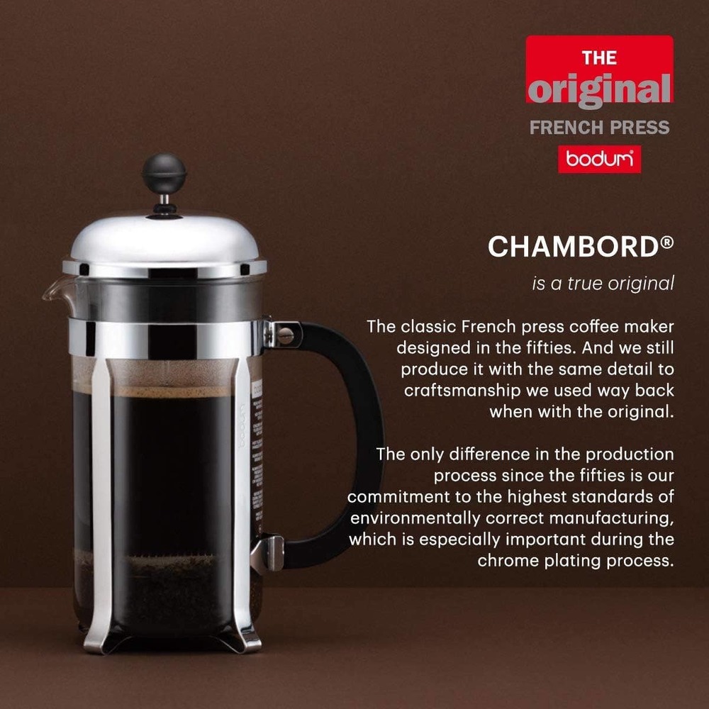 Bodum Chambord French Press Coffee and Tea Maker, Chrome